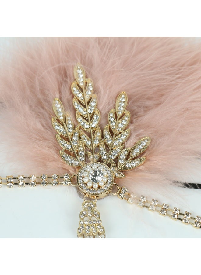 أغطية رأس من الريش من عشرينيات القرن العشرين، غطاء رأس من حجر الراين، إكسسوارات شعر غطاء رأس غاتسبي الرائع في العشرينيات من القرن العشرين للنساء (وردي) - Image 4