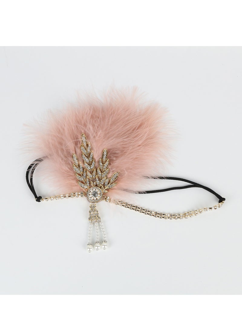 أغطية رأس من الريش من عشرينيات القرن العشرين، غطاء رأس من حجر الراين، إكسسوارات شعر غطاء رأس غاتسبي الرائع في العشرينيات من القرن العشرين للنساء (وردي) - Image 2