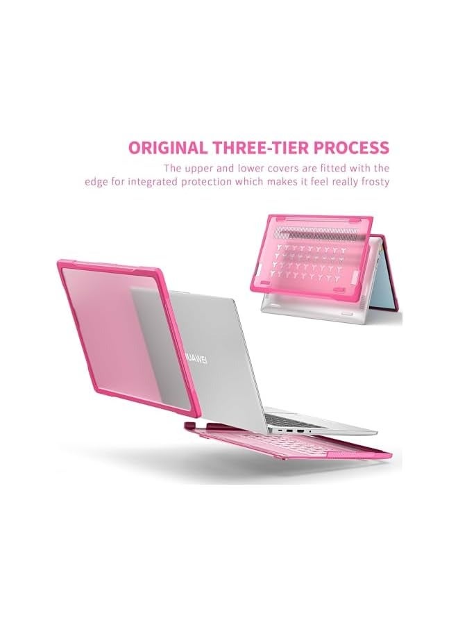 PROMASS Case Compatible with Huawei MateBook D14 /MateBook X14 Heavy Duty Rugged Full Shockproof Case,Dual Layer Laptop Transparent Hard Shell Case with TPU Frame (Rose Red) - Image 2