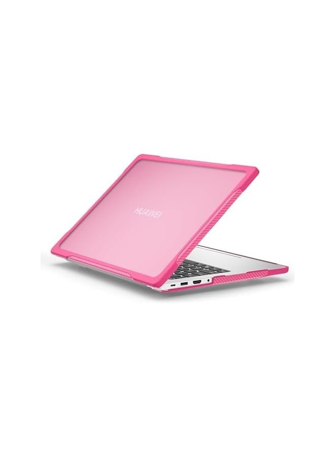 PROMASS Case Compatible with Huawei MateBook D14 /MateBook X14 Heavy Duty Rugged Full Shockproof Case,Dual Layer Laptop Transparent Hard Shell Case with TPU Frame (Rose Red) - Image 1