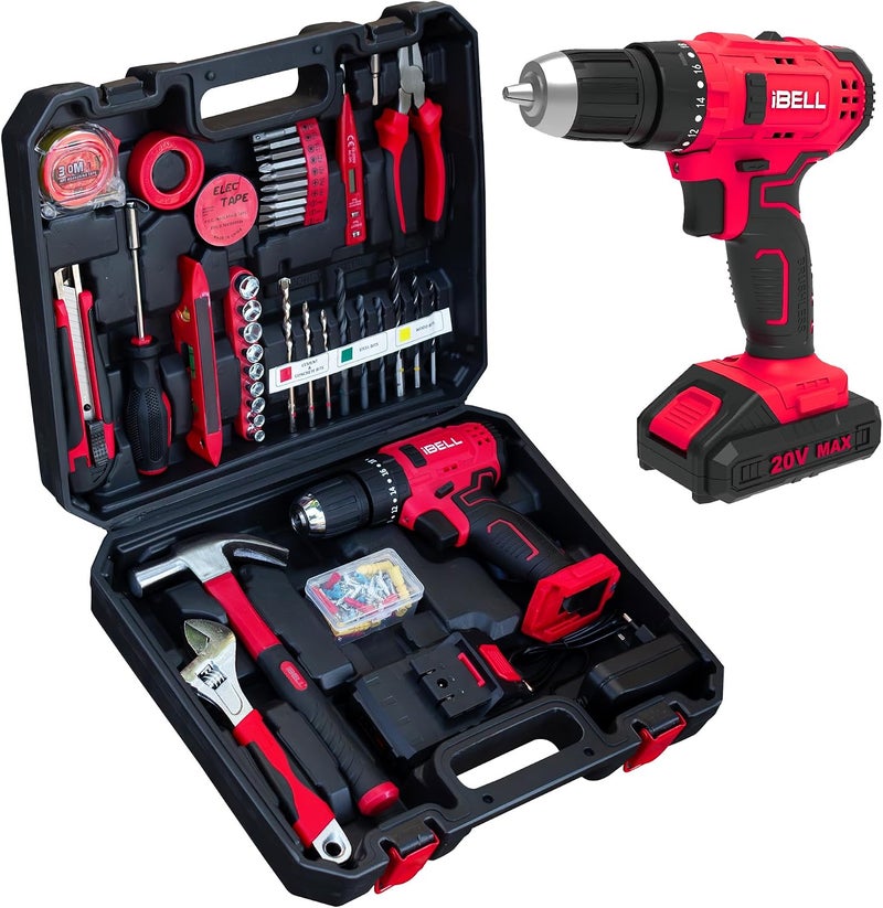 IBELL TOOLS iBELL CT20-38 20V Cordless Impact Drill Driver | Brushless Motor | 2-Speed Gearbox | 38Nm Torque | 10mm Chuck | LED Work Light | 2.0Ah Battery & Fast Charger | 101 Accessories | DIY & Professional  Kit - Image 1