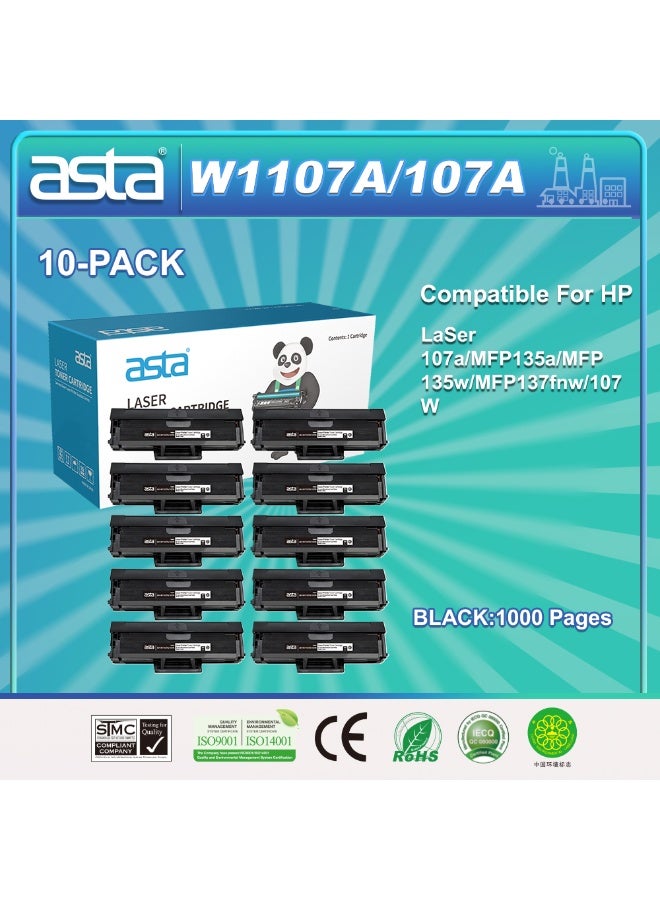 Asta 10-PACK ASTA W1107A 107A With Chip Black Toner Cartridge Compatible For HP Laser Jet 107A MFP 137Fnw 107W 135A 135W Printer Long Lasting Output Durability Widely Used In Many Large Places Hospitals Enterprises Institutions More Affordable Prices When Buying Multiples - Image 1