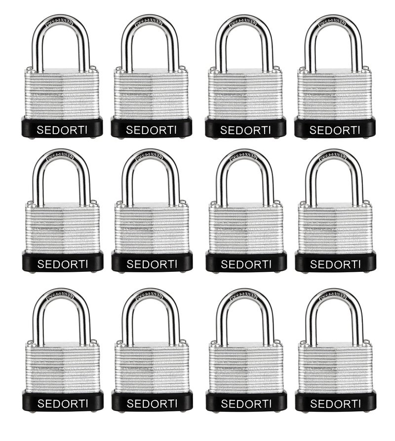 SEDORTI Laminated Steel Padlock Set, 1-1/4" Wide Body, Small Heavy Duty Locker Lock, Keyed Alike Padlocks, Lock for Gym Locker, Luggage, Suitcase, Baggage, Toolbox, Case, Pack of 4 - Image 1