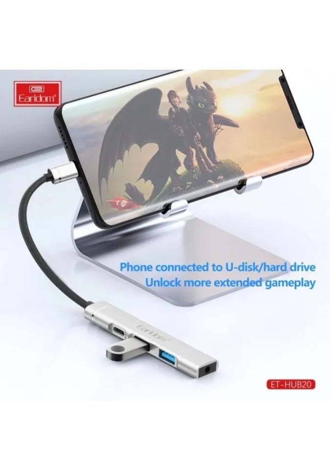 أيرلدوم محطة إرساء محول 4 في 1 USB type-C HUP19 للكمبيوتر والهاتف المحمول، جودة صغيرة صغيرة، متعددة المنافذ (1 USB type-C، 2 USB 3.0)، دعم iPhone  - Image 2