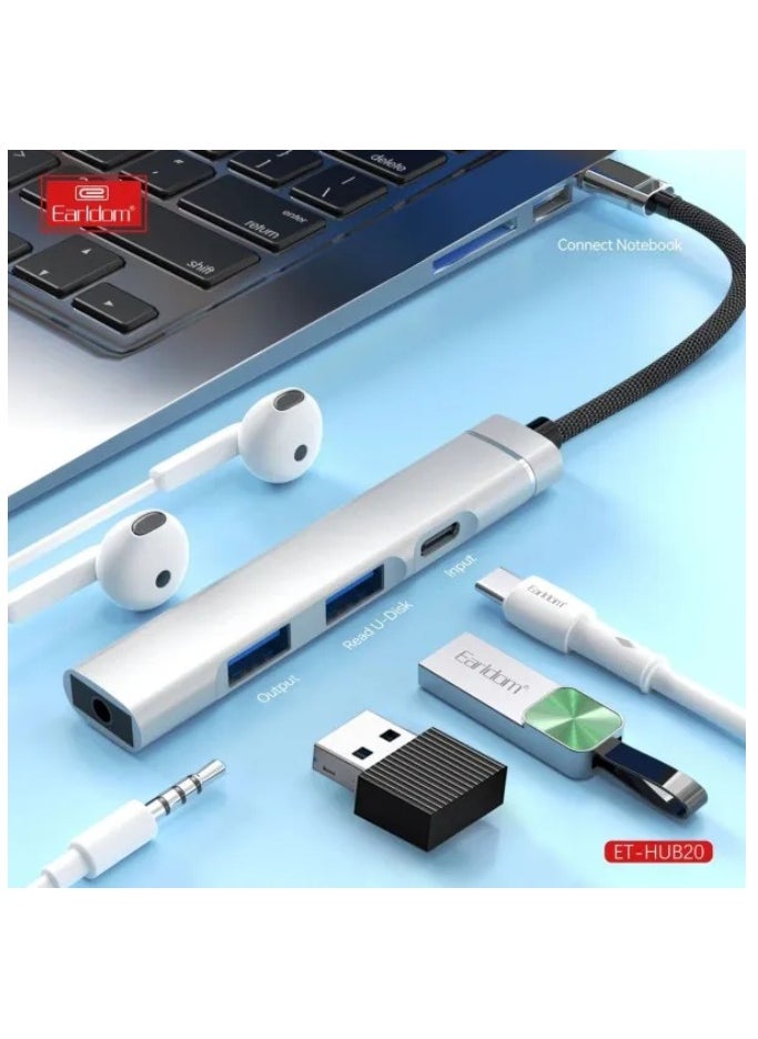 أيرلدوم محطة إرساء محول 4 في 1 USB type-C HUP19 للكمبيوتر والهاتف المحمول، جودة صغيرة صغيرة، متعددة المنافذ (1 USB type-C، 2 USB 3.0)، دعم iPhone  - Image 4