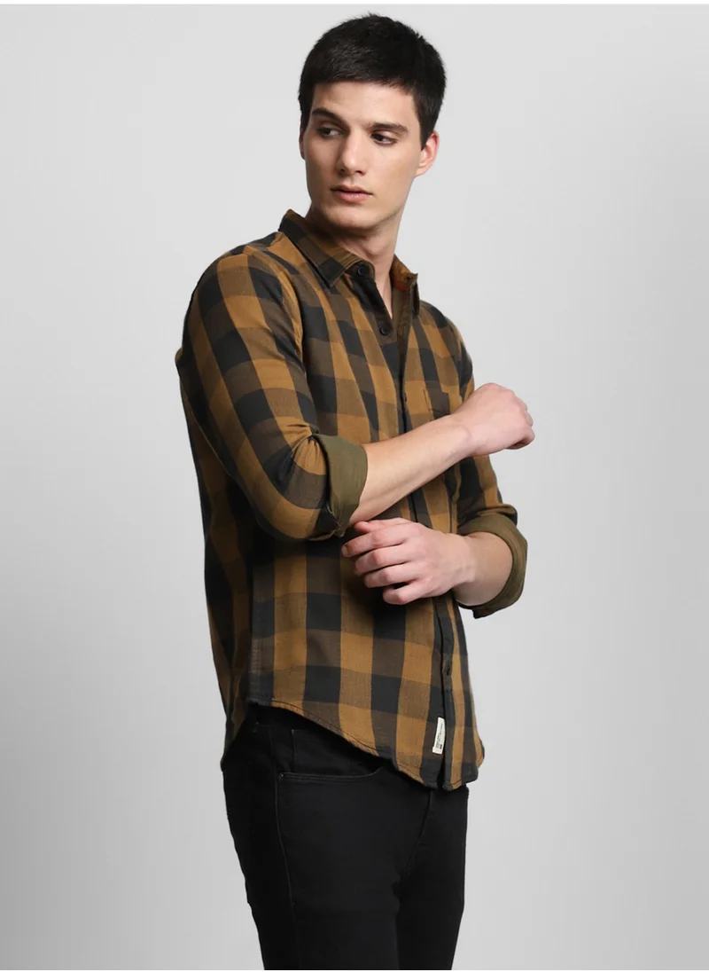 Dennis Lingo Ochre Casual Shirt for Men, 100% Cotton, Slim Fit