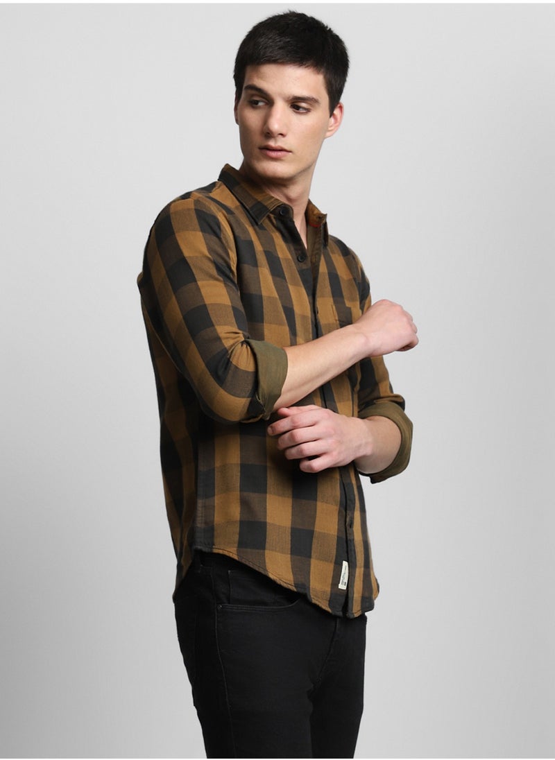 Dennis Lingo Ochre Casual Shirt for Men, 100% Cotton, Slim Fit  - Image 1