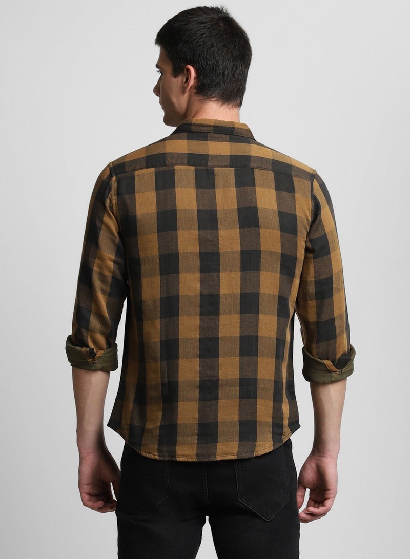 Dennis Lingo Ochre Casual Shirt for Men, 100% Cotton, Slim Fit - Image 3