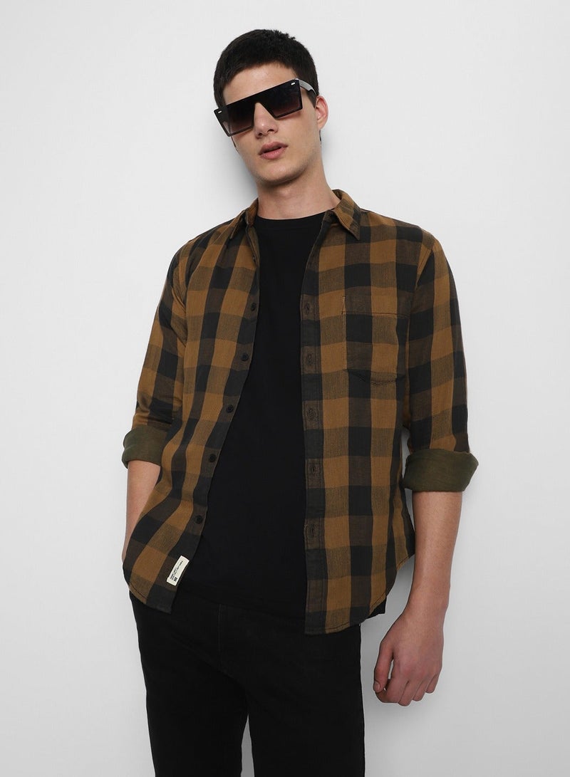 Dennis Lingo Ochre Casual Shirt for Men, 100% Cotton, Slim Fit - Image 1