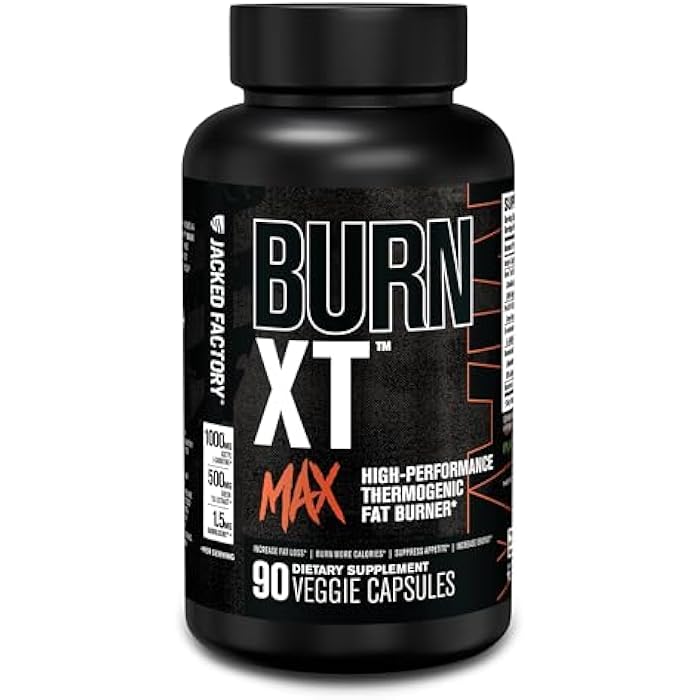 Jacked Factory Burn-XT Max - High-Performance Thermogenic Fat Burner & Appetite Suppressant for Weight Loss w/PurCaf Organic Caffeine, MitoBurn, Green Tea, Acetyl L Carnitine & More - 90 Capsules - Image 1