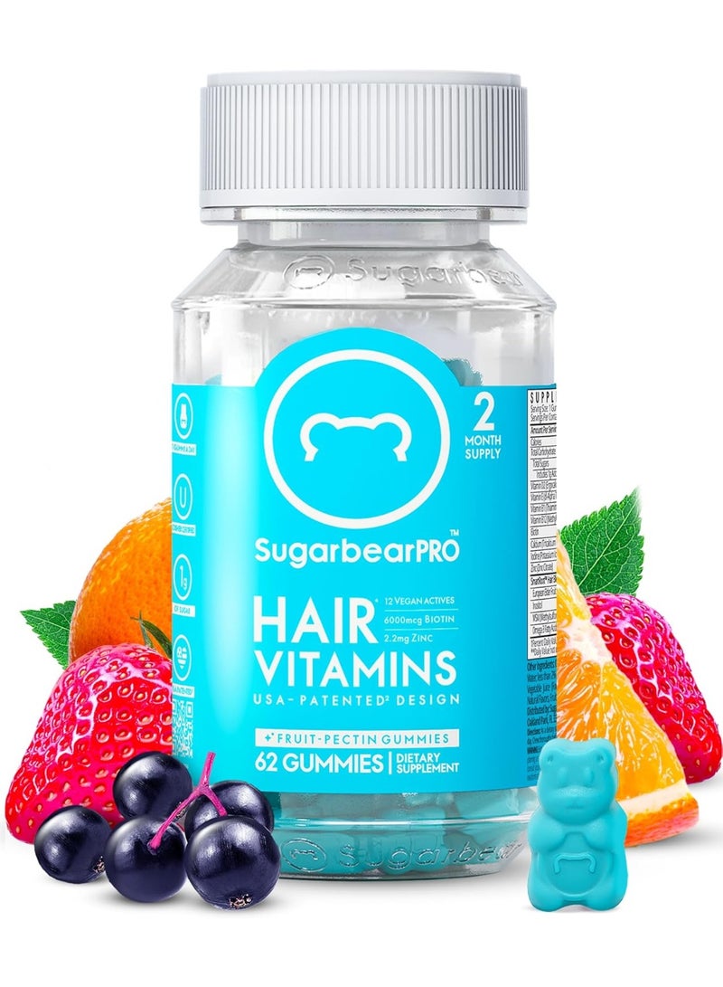 SugarbearPRO Hair Vitamins Vegan Gummies with Biotin Zinc & Hair Complex 62 Gummies - Image 1