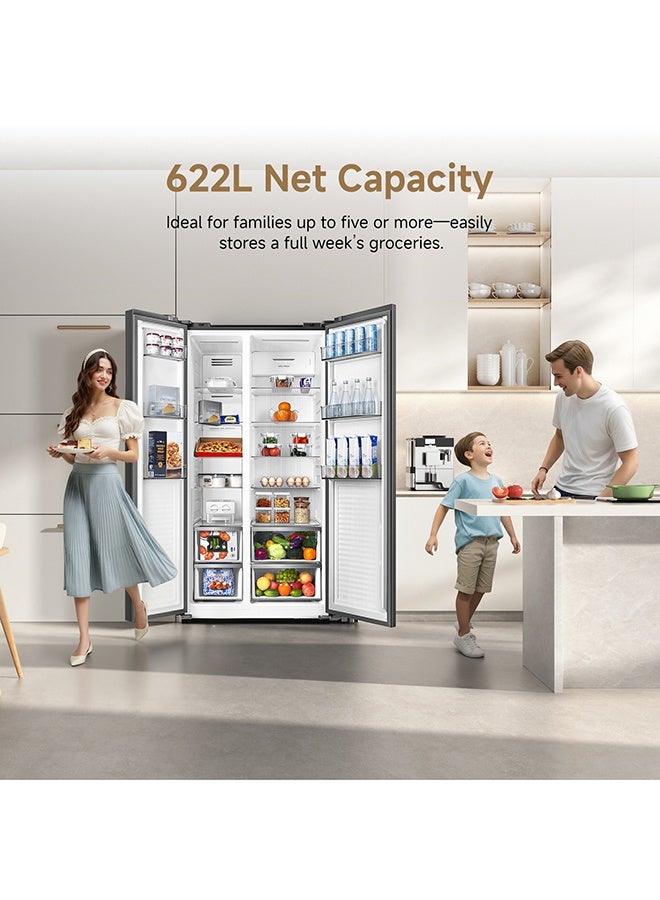 Dreame 808L Gross & 622L Net Capacity, Side-by-Side Double Door Refrigerator-Freezer, Inverter Compressor, No-Frost, Multi-Air Flow DRS808ASC Titanium Steel Silver - Image 4