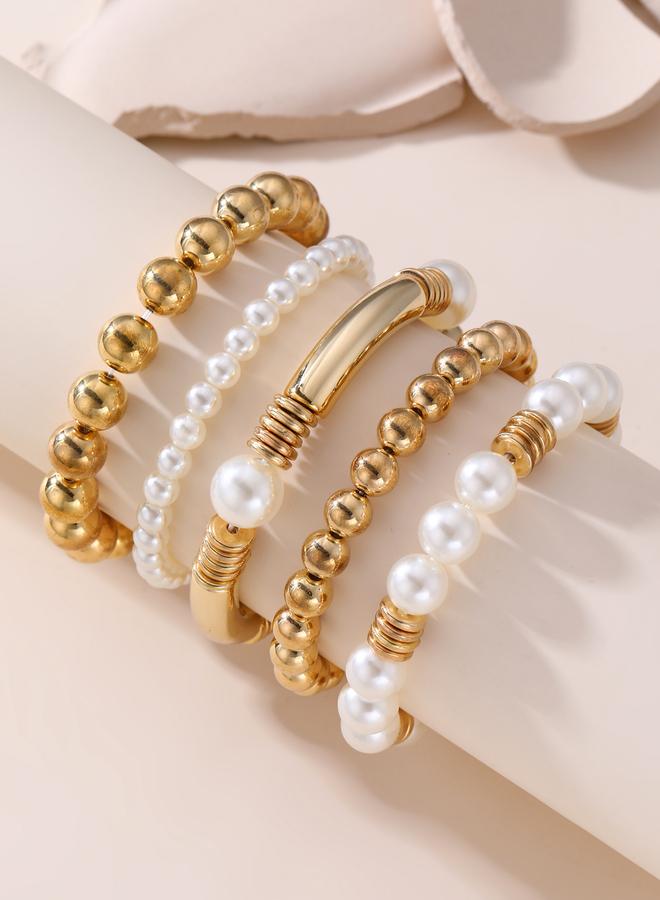 Take Two Set of 5 - Faux Pearl Beaded Bracelets - Image 4