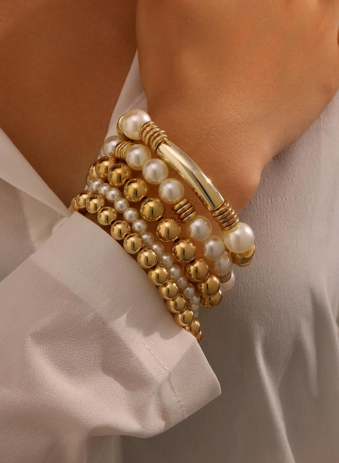 Take Two Set of 5 - Faux Pearl Beaded Bracelets - Image 1