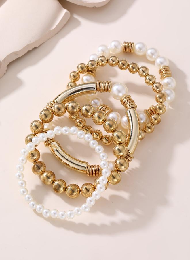 Take Two Set of 5 - Faux Pearl Beaded Bracelets - Image 3
