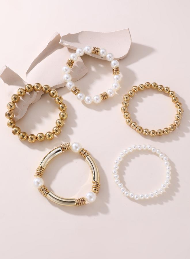 Take Two Set of 5 - Faux Pearl Beaded Bracelets - Image 2