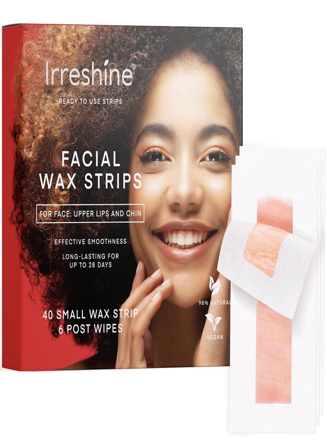 irreshine Facial Wax Strips Hair Removal for Women: Face Upper Lip Eyebrow Chin Waxing Hair Remover Kit - Natural & Vegan Ready to Use At Home & Travel, Sensitive Skin Friendly - 40 Ct with 6 Wipes - Image 1