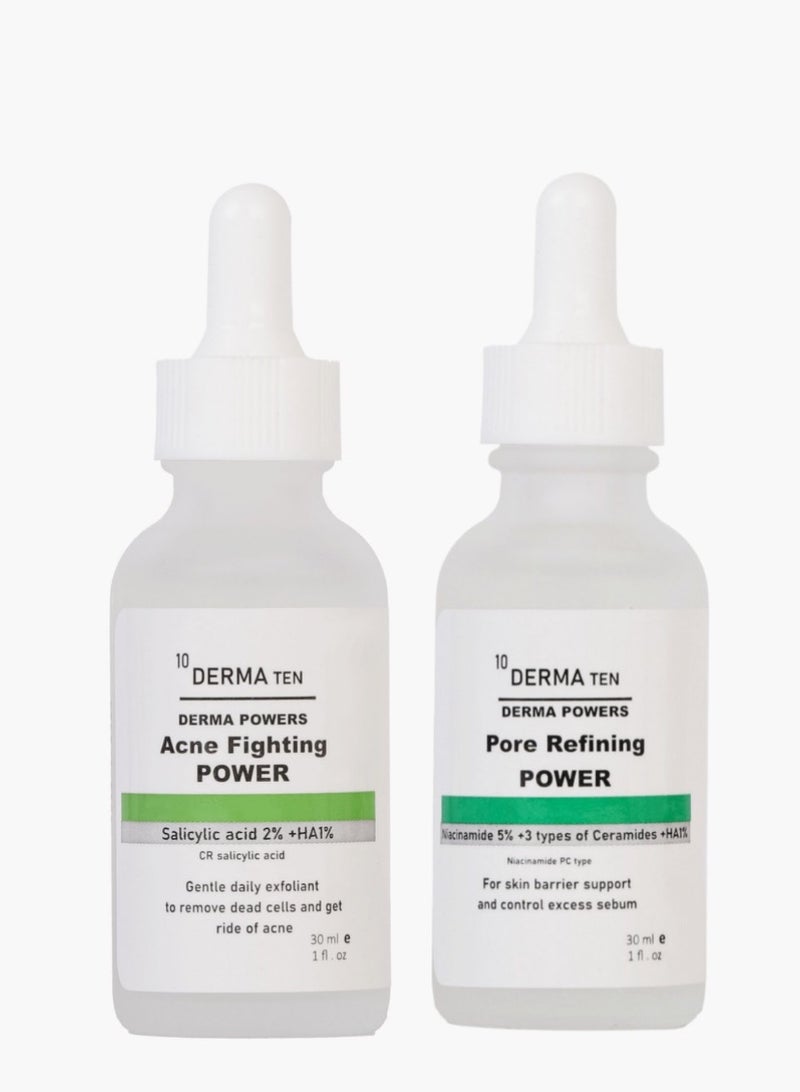 DERMA TEN Oily Skin Bundle Salicylic Acid 2%+HA 1% + Niacinamde 5% + 3 Types of Ceramides 