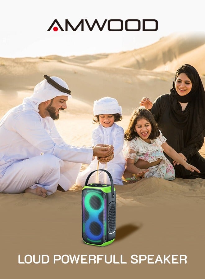 Amwood SoundBoom Portable Bluetooth Speaker, 60 Watts, LED Lights, High Bass Sound, Black - Image 2