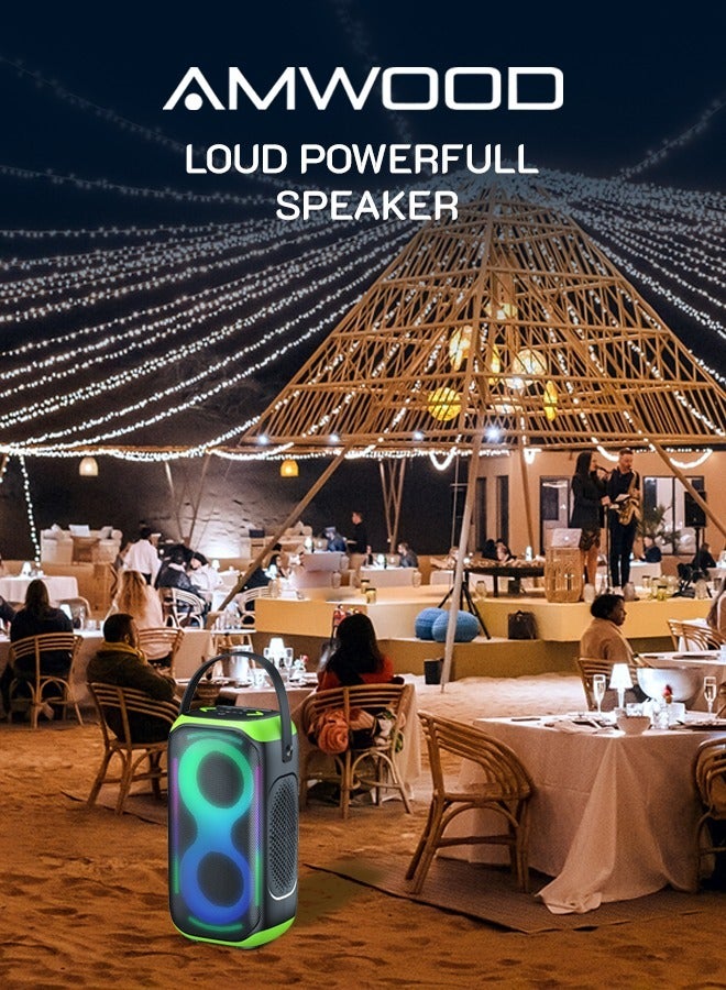 Amwood SoundBoom Portable Bluetooth Speaker, 60 Watts, LED Lights, High Bass Sound, Black - Image 4