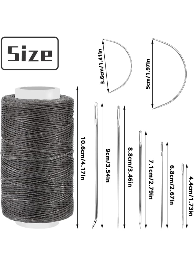 250M Leather Waxed Thread, Sewing Waxed Thread Cord with Leather Needles, Upholstery Repair Sewing Thread Kit for Bookbinding, Shoe Repairing, Leather Projects, 150D/Dark Grey  - Image 2