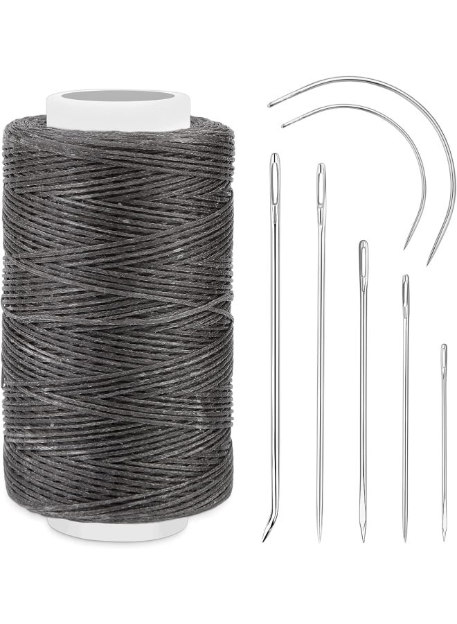 250M Leather Waxed Thread, Sewing Waxed Thread Cord with Leather Needles, Upholstery Repair Sewing Thread Kit for Bookbinding, Shoe Repairing, Leather Projects, 150D/Dark Grey  - Image 1