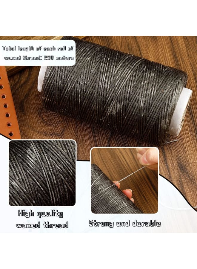 250M Leather Waxed Thread, Sewing Waxed Thread Cord with Leather Needles, Upholstery Repair Sewing Thread Kit for Bookbinding, Shoe Repairing, Leather Projects, 150D/Dark Grey  - Image 4