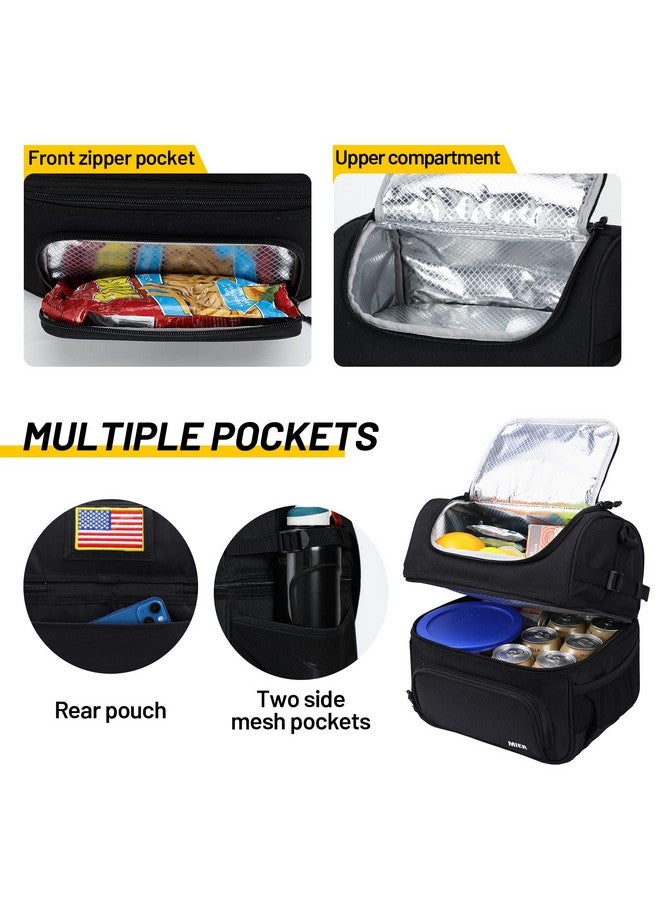 MIER Dual Compartment Lunch Bag Tote with Shoulder Strap for Men and Women Insulated Leakproof Cooler Bag, Black - Image 3