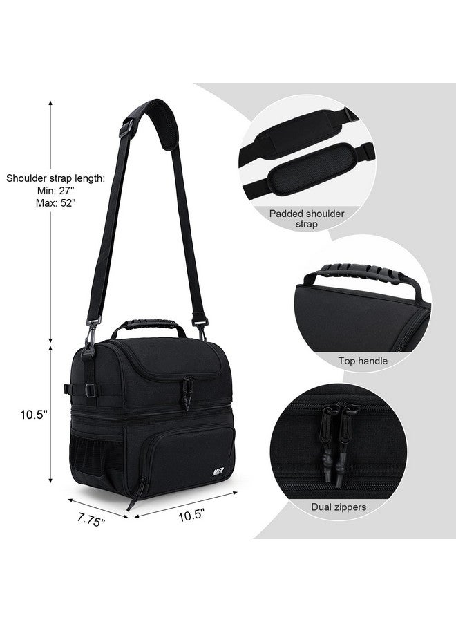 MIER Dual Compartment Lunch Bag Tote with Shoulder Strap for Men and Women Insulated Leakproof Cooler Bag, Black - Image 4
