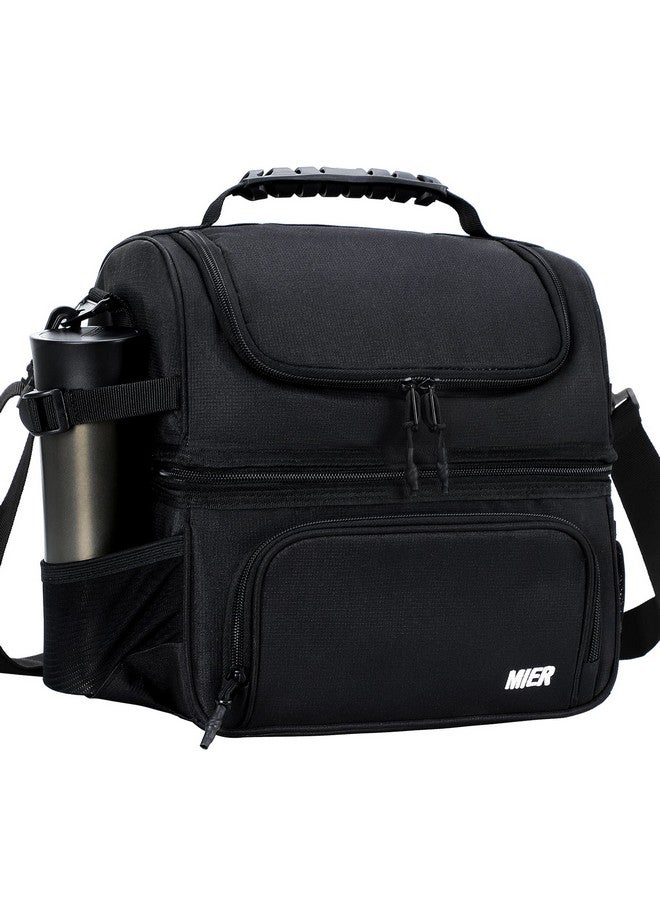 MIER Dual Compartment Lunch Bag Tote with Shoulder Strap for Men and Women Insulated Leakproof Cooler Bag, Black - Image 1