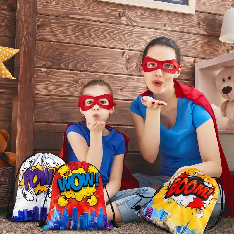Kajaia Hero Party Favors Bags Comic Heroes Drawstring Backpacks Goodie Candy Gift Bags for Christmas Birthday Party Supplies(18 Pcs) - Image 2