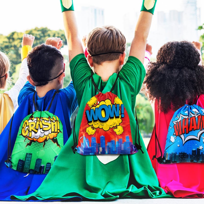 Kajaia Hero Party Favors Bags Comic Heroes Drawstring Backpacks Goodie Candy Gift Bags for Christmas Birthday Party Supplies(18 Pcs) - Image 5