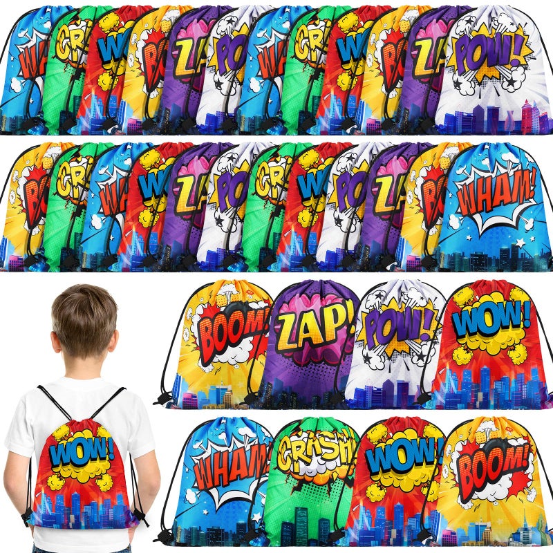 Kajaia Hero Party Favors Bags Comic Heroes Drawstring Backpacks Goodie Candy Gift Bags for Christmas Birthday Party Supplies(18 Pcs) - Image 1