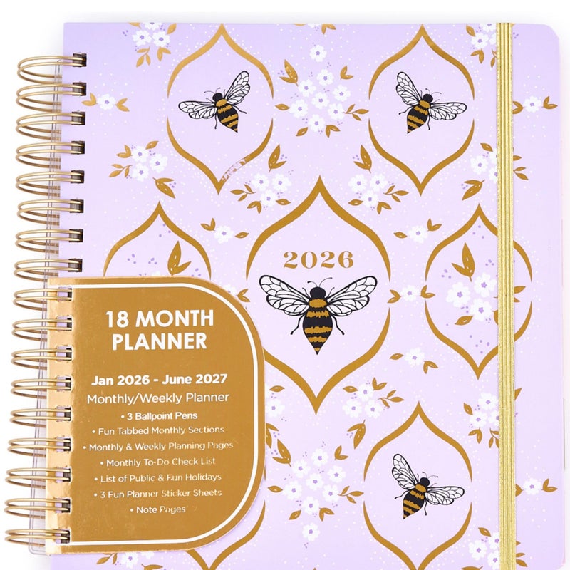 Votum 18 Month Hard Cover Planners/Calendars 10" x 10", January 2026 - June 2027 - Daily, Weekly & Monthly Organizer with Pens, Stickers, Sticky Notes, and a Sturdy Cover - Bee You - Image 1