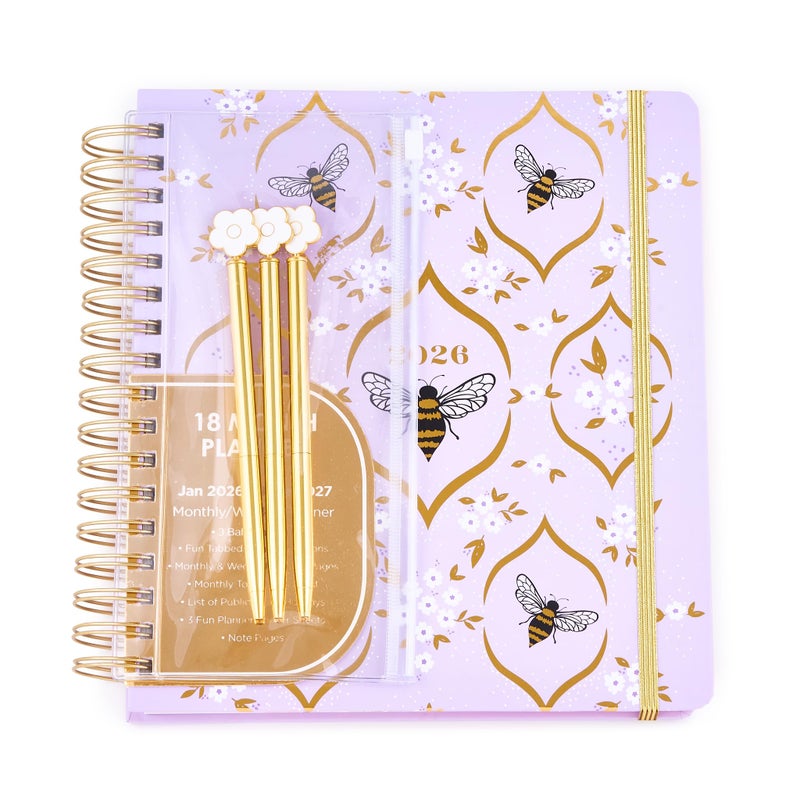 Votum 18 Month Hard Cover Planners/Calendars 10" x 10", January 2026 - June 2027 - Daily, Weekly & Monthly Organizer with Pens, Stickers, Sticky Notes, and a Sturdy Cover - Bee You - Image 2
