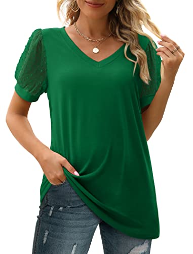 Aokosor V Neck T Shirts for Women Loose Fit Green Spring Tops 2025 Maternity Clothes XXL - Image 3
