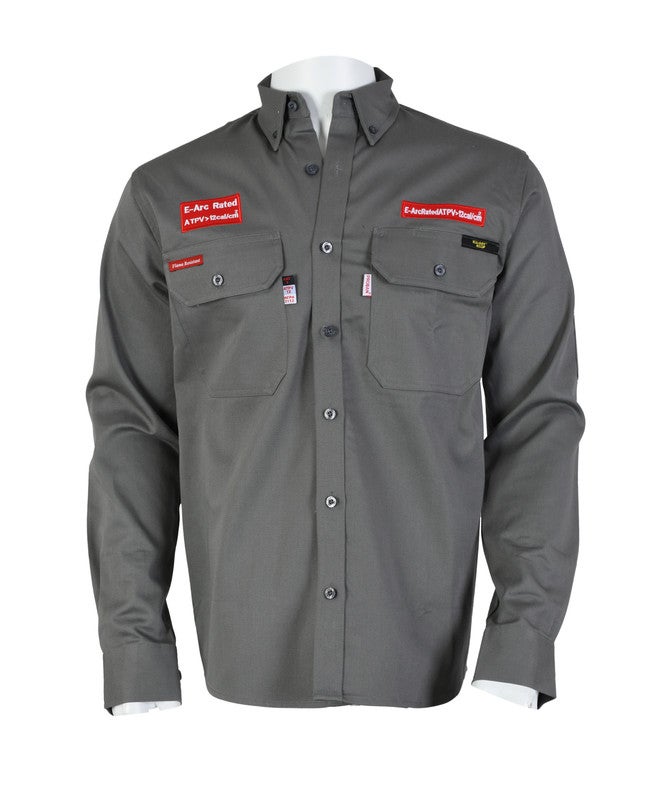 KOMY Fire Retardant Shirt HRC2, 12 CAL / CAT-2, 320 GSM, 88% Cotton, 12% Nylon, Mercerized Pre-Sharunk Fabric , PROBAN Fire Retardant 3/1 LHT -  KMFR420P- Dark Grey - Image 2