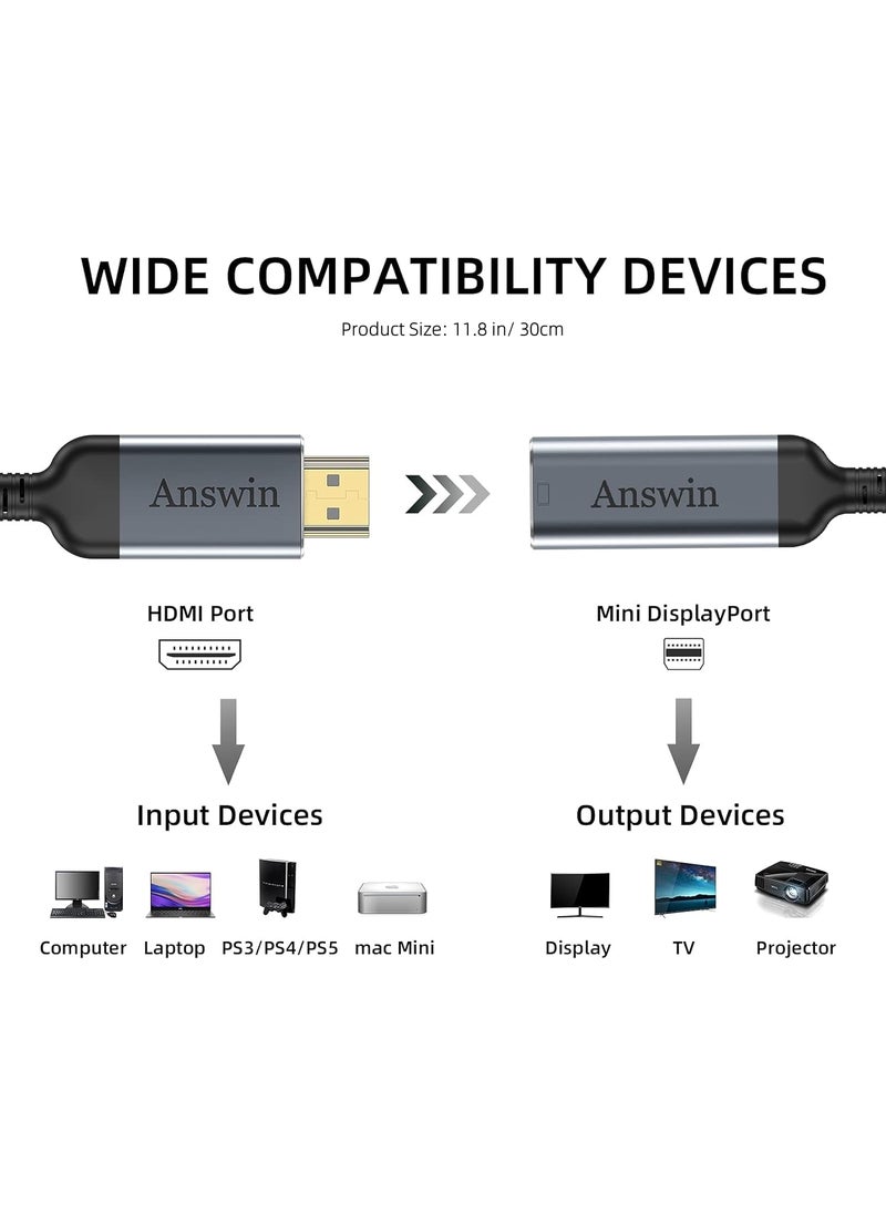 Answin Answin HDMI to Mini DisplayPort Adapter, 4K HDMI to Mini DisplayPort Active HDMI 1.4 Source for Xbox One/360, Mac Mini, PC/Laptops to Mini DP 1.2 Out Monitor with DisplayPort/Mini DisplayPort  - Image 2