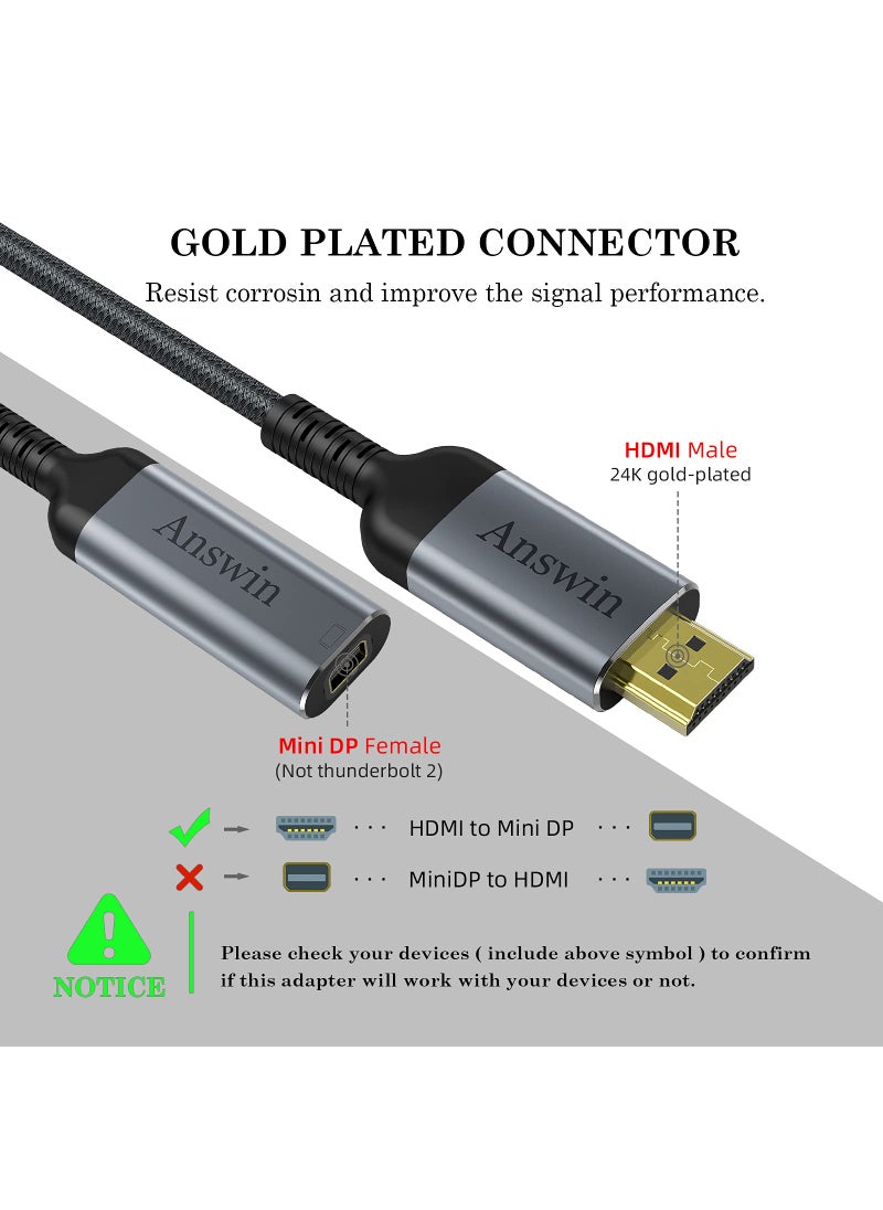 Answin Answin HDMI to Mini DisplayPort Adapter, 4K HDMI to Mini DisplayPort Active HDMI 1.4 Source for Xbox One/360, Mac Mini, PC/Laptops to Mini DP 1.2 Out Monitor with DisplayPort/Mini DisplayPort  - Image 4