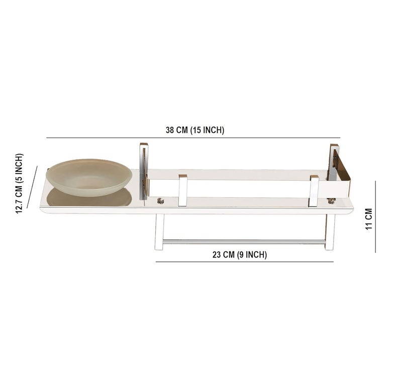 SmartSlide SmartSlide Stainless Steel Multipurpose Bathroom Shelf with Unbreakable Plastic Soap CaseWall ShelfSoap DishTowel HangerBathroom StandSoap CaseBathroom Accessories 15 x 5 Inches  - Image 4