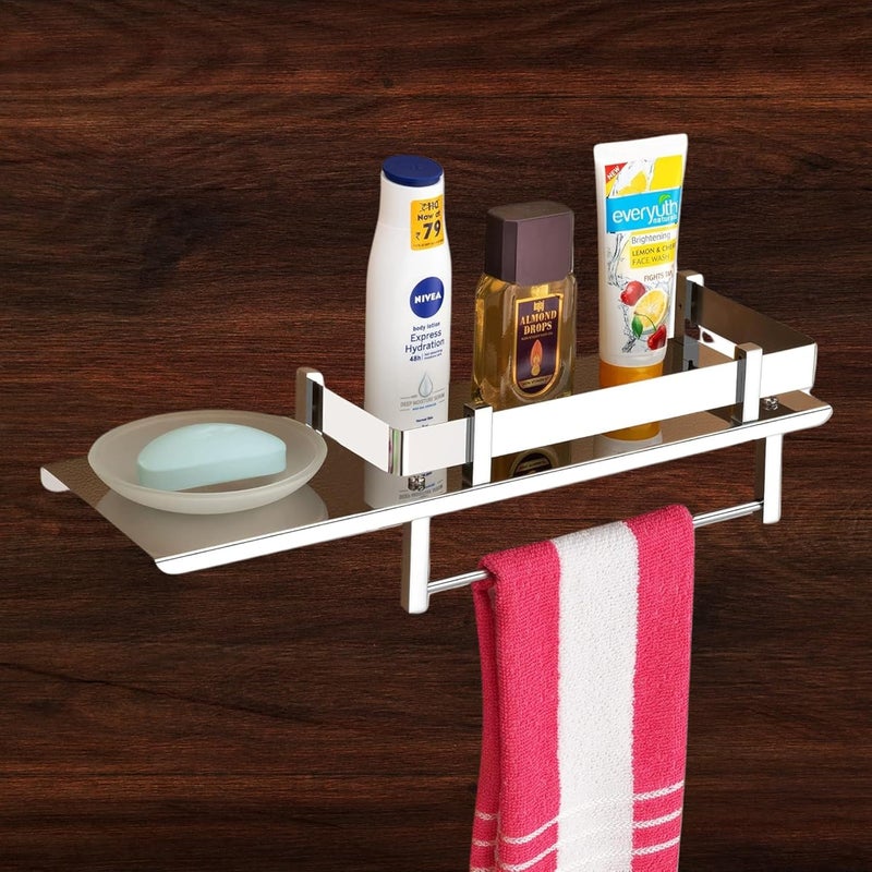 SmartSlide SmartSlide Stainless Steel Multipurpose Bathroom Shelf with Unbreakable Plastic Soap CaseWall ShelfSoap DishTowel HangerBathroom StandSoap CaseBathroom Accessories 15 x 5 Inches  - Image 2