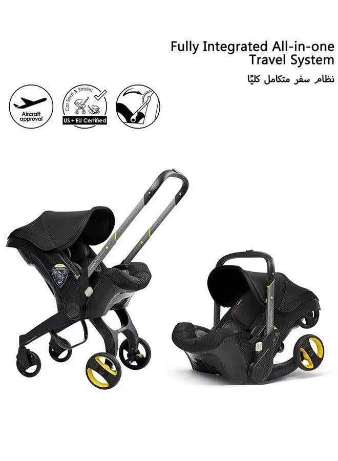 4-in-1 Baby Stroller Travel System with Infant Car Seat (2-16kg) | 2-Way Reversible Foldable Stroller | Integrated Rocking Bassinet & Carrier - Image 1