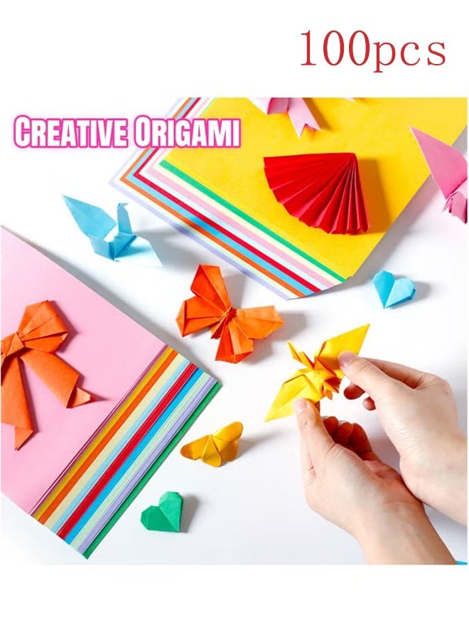 واي جيه ورق أورغامي، 100 ورقة من الورق الملون للأشغال اليدوية للأطفال، 10 ألوان، ورق مزدوج الوجهة سهل الطي للأورغامي، قص الورق، مشاريع DIY، زخارف، جودة طباعة زاهية - Image 1