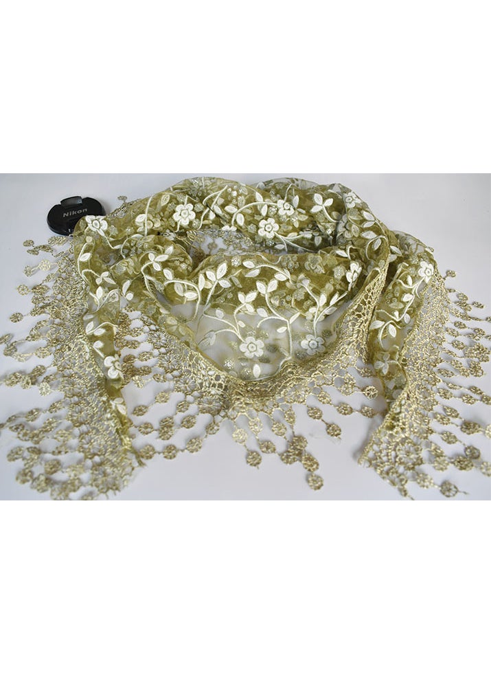 Generic - Export Korean style Four Seasons foreign trade triangle scarf lace hollow tassel triangle scarf lace scarf ladies wholesale Army Green - Image 1