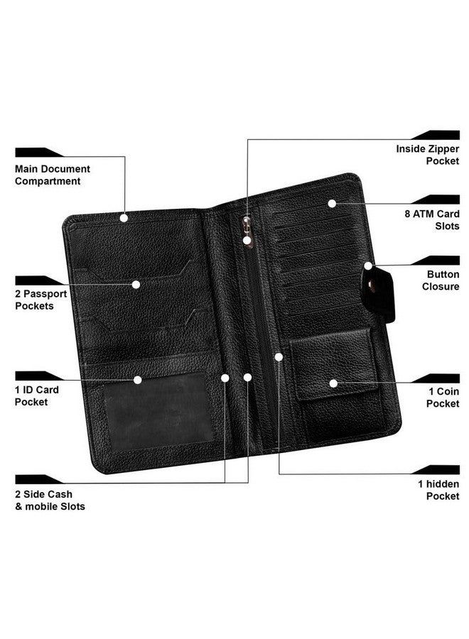 ABYS حامل جواز سفر طويل من الجلد الأصلي الأسود مع حماية RFID للرجال، حامل جواز سفر للجنسين للنساء - Image 3
