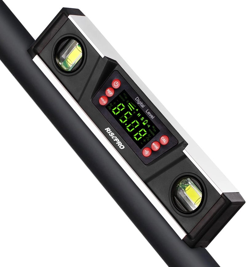 RISEPRO Digital Magnetic Level and Protractor - 10 Inches IP54 Protected Electronic Bubble Inclinometer, Angle Finder, Gauge w/Large VA Display & V-Groove Base DL135-B_US - Image 1
