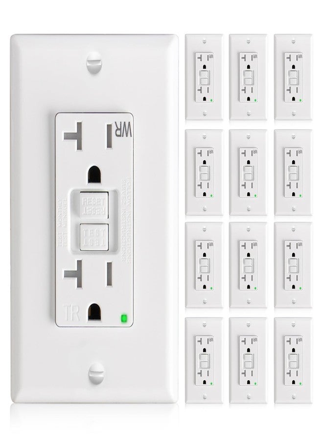Amico GFCI Outlet 20 Amp with Thinner Design 12 Pack, Weather Resistant (WR), Self-Test GFI Receptacles with LED Indicator, Wall Plates and Screws Included, Indoor or Outdoor, ETL Listed, White - Image 1