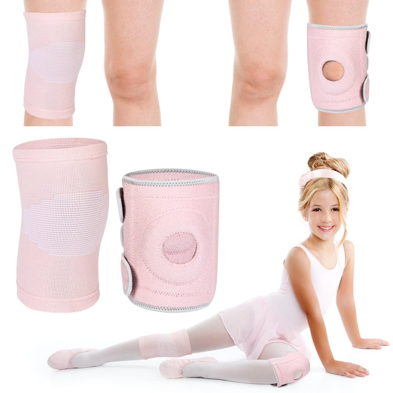 Relaxgiant 2 Pcs Kids Knee Brace, Youth Knee Compression Sleeve for Children Support for Boys Girls Basketball Volleyball Sports Gymnastics(Pink,Medium) - Image 1