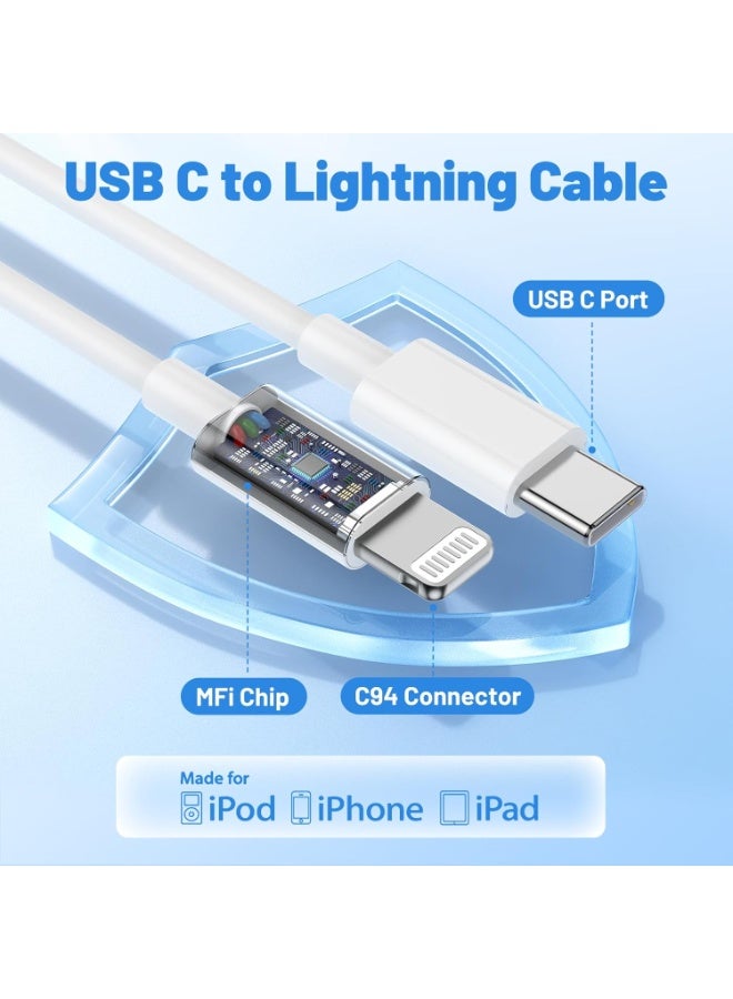 Eworld USB-C to Lightning Fast Charging Cable 1M for iPhone 14 13 12 11 Pro Max Plus XS XR X 8 7 6 SE iPad Air Pro (White) - Image 4