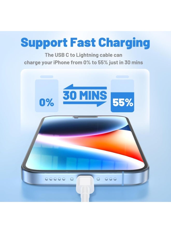 Eworld USB-C to Lightning Fast Charging Cable 1M for iPhone 14 13 12 11 Pro Max Plus XS XR X 8 7 6 SE iPad Air Pro (White) - Image 2